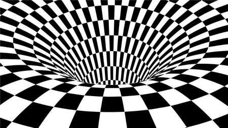 Optical illusion vector. Abstract vector tunnel. Black and White Abstract Hypnotic Wormhole Tunnel.のイラスト素材
