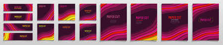 Set of creative Vertical banners in paper cut style. Abstract colorful carving art with paper cut shapes.のイラスト素材
