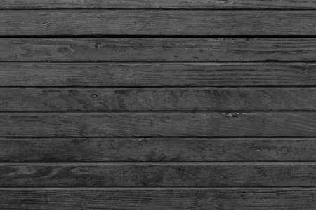 Horizontal black wood background. Old dark wooden background with black wood texture. Dark wood texture panel with horizontal planks.の写真素材