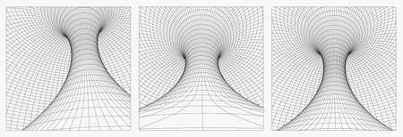 Grid wormhole wireframe tunnel illustration.のイラスト素材