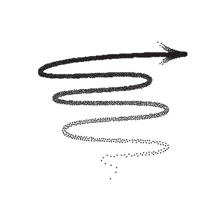 Hand drawn stipple arrow vector in sketch style isolated on white background. Arrows pencil vector illustration.のイラスト素材