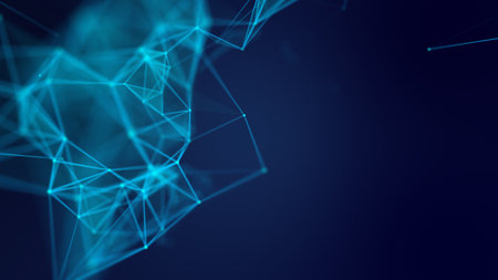 Abstract geometric blue connections background. Artificial intelligence tech medical concept. Network cyber technology background.の写真素材