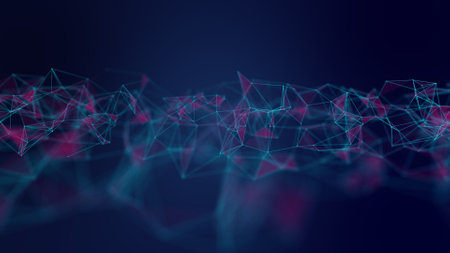 Abstract geometric blue connections background. Artificial intelligence tech medical concept. Network cyber technology background.の写真素材