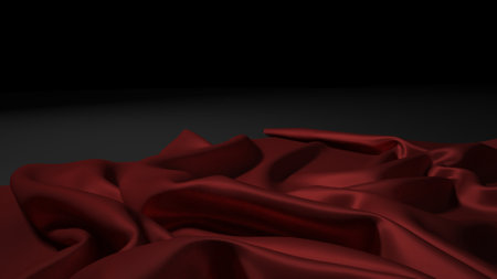 Abstract red silk on black christmas background. Black background with red canvas.の写真素材