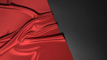 Abstract red silk on black christmas background. Black background with red canvas.の写真素材