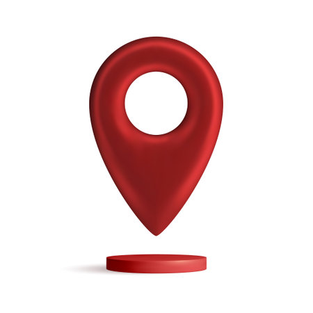 Red map pointer isolated on white background. Find address, location icon concept. GPS 3d Pointer. Vector 3d illustration.のイラスト素材