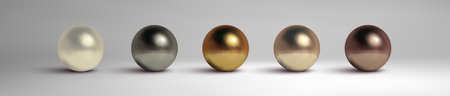 Abstract metal balls set. Pearl, black metal,brass,silver. Vector golden sphere isolated object on white. Chrome sphere silver metal ball.のイラスト素材