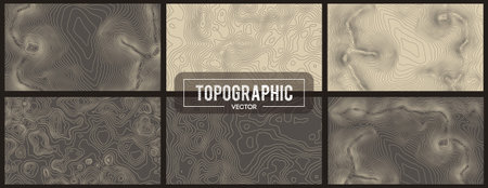 Set of Topographic map contour backgrounds. Topo map with elevation. Contour map vector. Geographic World Topography map grid abstract vector illustration.のイラスト素材