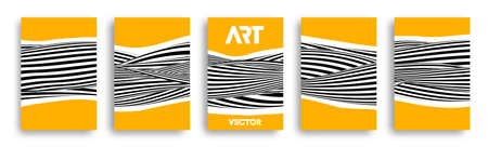 Vector Poster Set. Psychedelic pattern background optical illusion vector. Abstract 3d black and white lines background.のイラスト素材