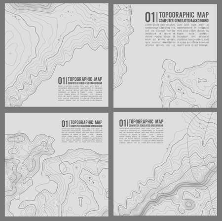 Geographic mountain topography vector illustration. Topographic pattern texture. Map on land vector terrain. Elevation graphic contour height lines. Vector Set.