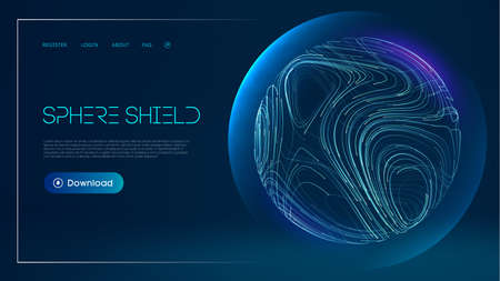 Sphere shield protect in abstract style. Virus protection bubble. Blue abstract antiviral futuristic technology background. 3d blue energy ball barrier illustration.のイラスト素材