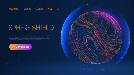 Sphere shield protect in abstract style. Virus protection bubble. Blue abstract antiviral futuristic...