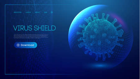 Virus vaccine vector background. Stop virus concept blue virus shield. Healthcare concept of sphere shield for   virus infection.のイラスト素材