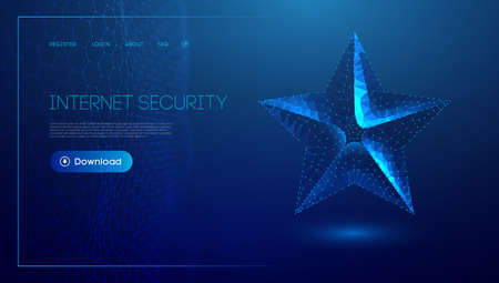 Low poly star on blue background. Digital technology abstract blue star holiday concept. Business technology concept.のイラスト素材