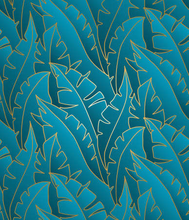 Palm leaves seamless pattern vector. Line art illustration. Shirting textile pattern of vector banana leaves. Retro background prints abstract.のイラスト素材