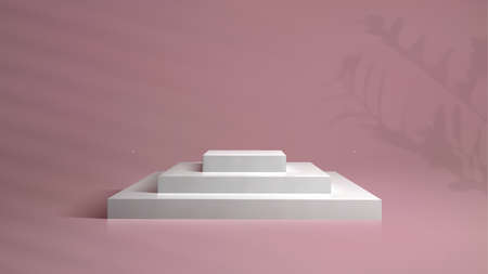 Square podium on pink background in 3d style. Cosmetic background podium. Platform studio vector illustration. Abstract geometric background.のイラスト素材