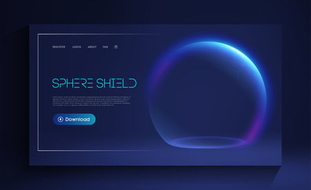 Sphere shield protect in abstract style. Virus protection bubble. Blue abstract antiviral futuristic technology background. 3d blue energy ball barrier illustration.のイラスト素材