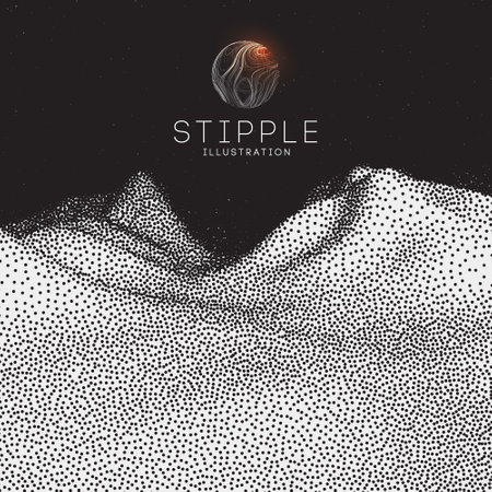 Dot stipple illustration. Old art Snowboard mountain Art background. Pointillism graphic. Grain terrain wallpaper.のイラスト素材