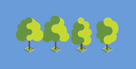 Flat green isometric tree set. Flat design vector illustration. EPS 10.のイラスト素材