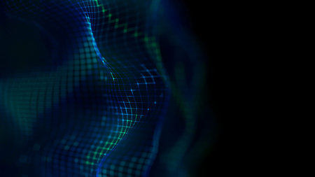 Modern blue technology wave. Led soft focus background. Neon light big data.