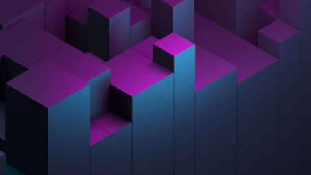 Abstract blue purple digital data background 3d render polygon. Abstract techno purple geometric technology background. 3D Rendering purple.の写真素材