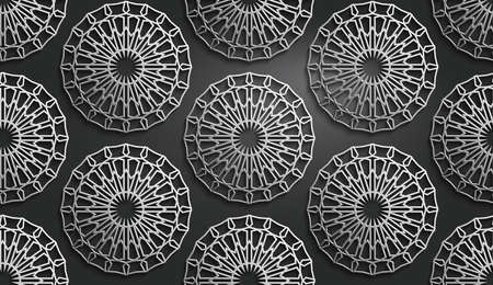 Seamless islamic pattern. Mettalic pattern on dark background. Abstract geometric ornament vector.のイラスト素材