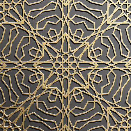 Gold Islamic pattern on black background. Islamic ornament vector, Persian motif.