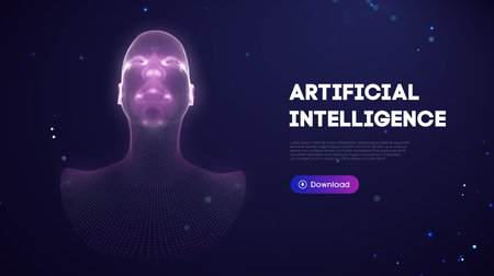 Ai digital brain. Artificial intelligence woman. Human head robot digital technology background.