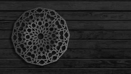 Circular islamic pattern on dark wood background. Seamless loop 4k. Geometric ramadan background.の写真素材