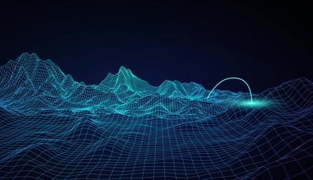 Network connection wireframe landscape. Geometric background for social media. 4k seamless loop.