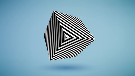 Striped cube animation on blue background. Seamless loop 4k.
