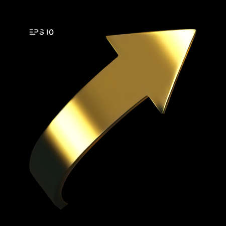 Gold arrow spin isolated on black background. Vector arrow button symbol. Vector illustration.のイラスト素材