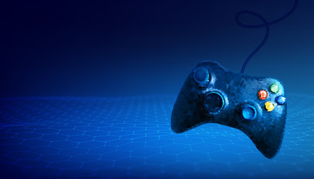 Low poly gamepad 3d abstract vector illustration. Polygon vector wireframe concept on blue background.のイラスト素材