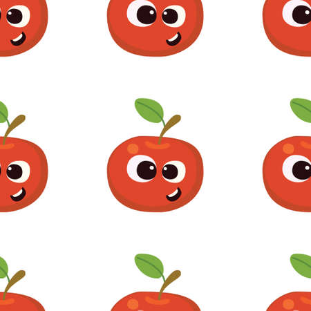 Fruit baby cartoon seamless pattern. Apple character with cute face pattern. Food background for kids wear or toysのイラスト素材