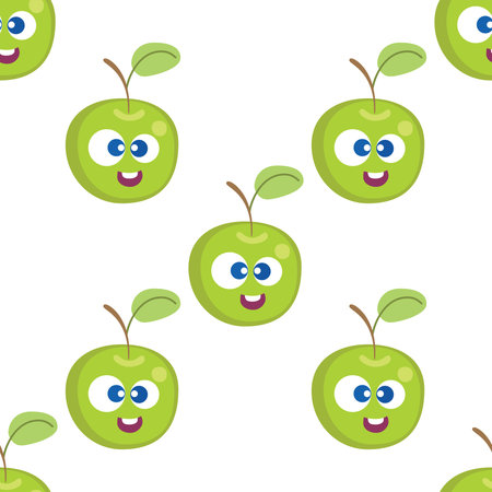 Fruit baby cartoon seamless pattern. Apple character with cute face pattern. Food background for kids wear or toysのイラスト素材