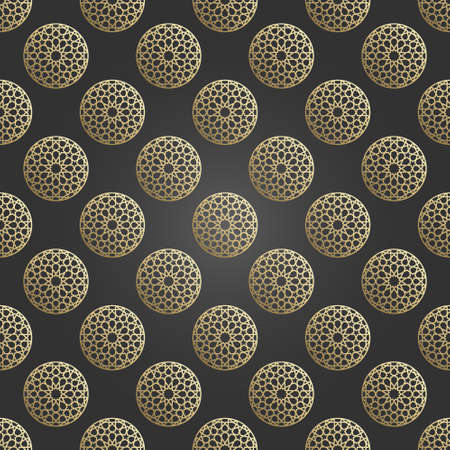Islamic ornament vector, persian motiff. 3d ramadan islamic round pattern elements. Geometric circular ornamental arabic symbol vector. Gold backgroundのイラスト素材