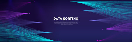 Data sorting information infographic. Data funnel ai network. Technology blockchain background concept sorting data. Network communication vector background.のイラスト素材