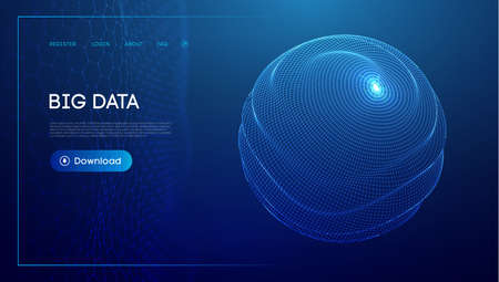 Abstract 3d mesh sphere tech vector. Cloud technology science background.のイラスト素材