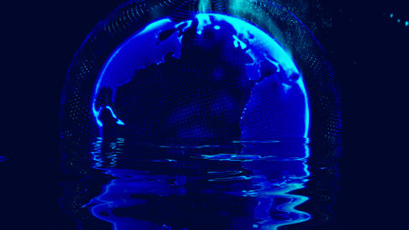 World globe metaverse earth map background. Futuristic technology background. Digital network 3d.の写真素材