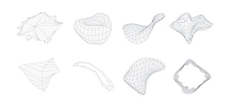 3d geometric shapes set. Wireframe vector figures. Graphic line obgects.のイラスト素材
