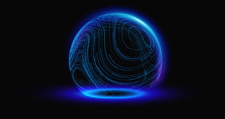 Sphere shield protect in abstract style. Virus protection bubble. Sphere lines technology background. Magic orb vector illustration.のイラスト素材