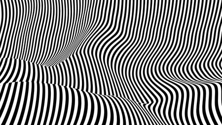 Optical illusion op art wavy background with black and white stripes texture.のイラスト素材