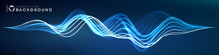 Sound wave audio abstract background. Network connections music wave pulse. Blue technology background. Network streamのイラスト素材