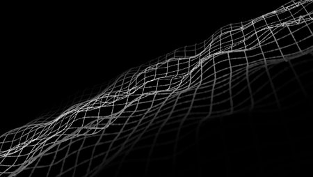 Abstract Black Grid Waves on Dark Background.