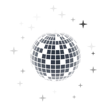 Disco ball in 3d style isolated on light background. Vector 3d disco ball with stars and glitter. Music danceのイラスト素材