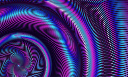 Abstract background featuring a curved, striped pattern in shades of blue and purpleのイラスト素材