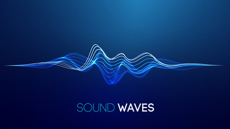 Sound waves on blue background. Curve radio wave digital signal. Digital tech background.