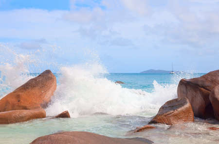 Waves in the Indian Ocean on the shores of Seychellesの写真素材