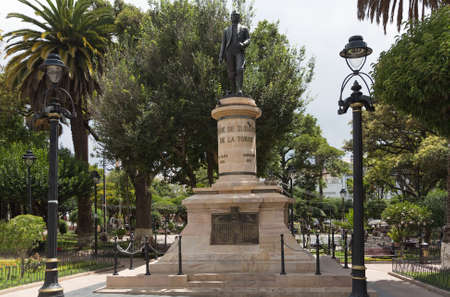 SUCRE - JANUARY 07  Plaza 25 de Mayo, monument to Jaime de Zudanez de la Torre in Sucre, Bolivia on January 07, 2013  The monument is located on the main plaza of Sucre cityのeditorial素材