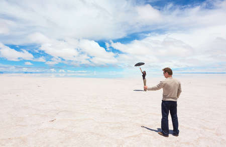 Spatial perspective on the lake Salar de Uyuni, Boliviaの写真素材